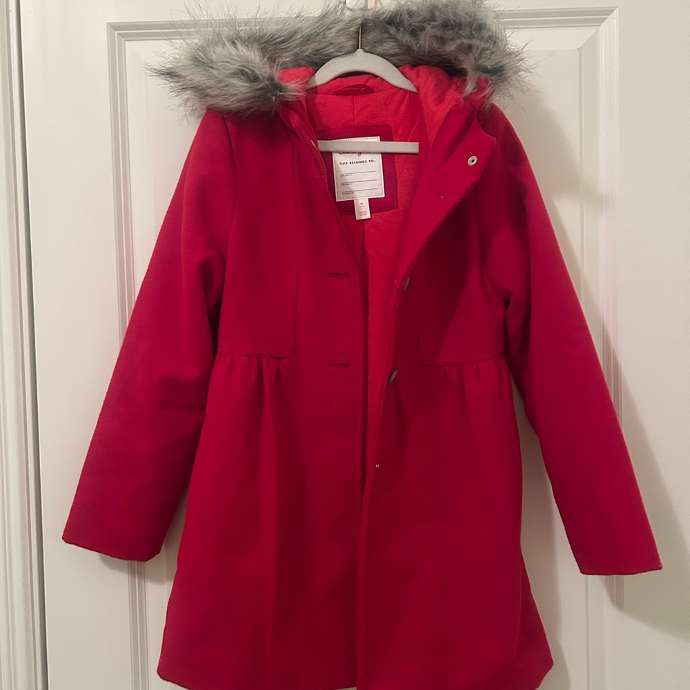 Cat & Jack Red Kids Coat with Faux Fur Hood